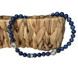 Vintage 1928 Necklace Blue Willow Dark Blue and Silver Beaded Choker Necklace